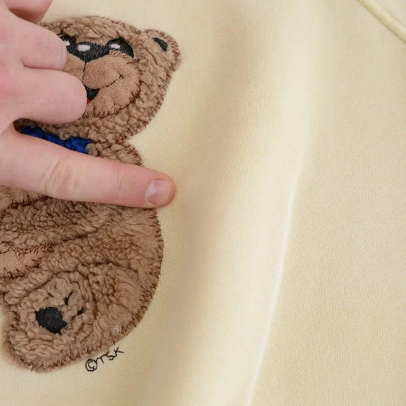 Tsk..Tsk Butter Yellow Pastel  with 2 Fuzzy Bears Crewneck Sweater - Picture 7 of 15